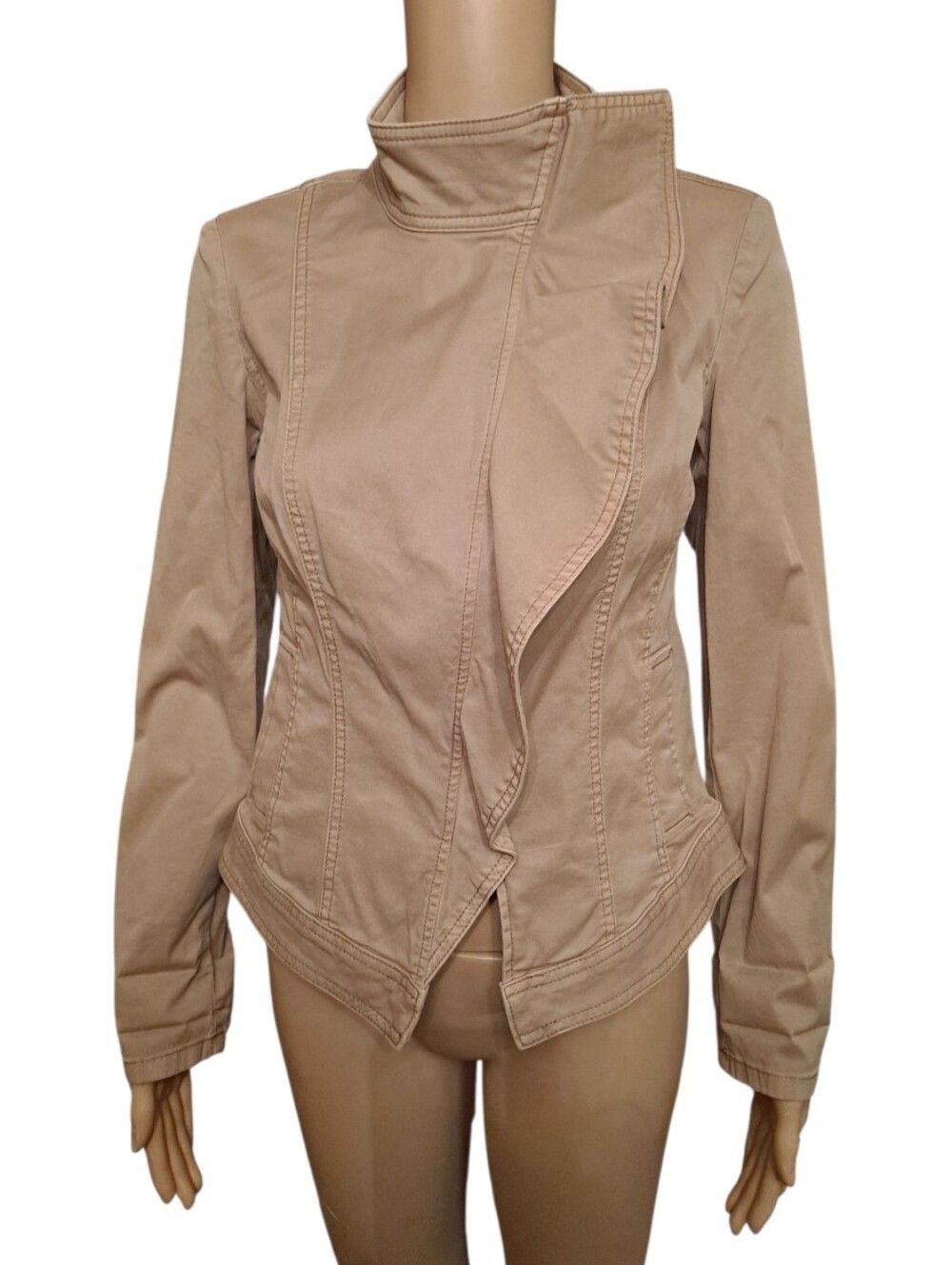 White House Black Market Khaki Asymmetrical Moto/Utility Jacket With Pockets